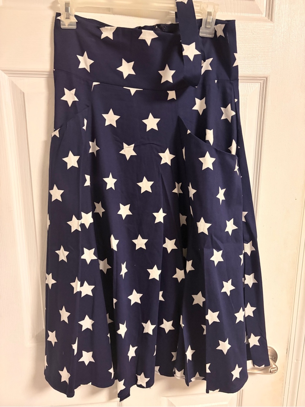 Navy Americana Star Print Women's Midi Skirt with detachable suspenders